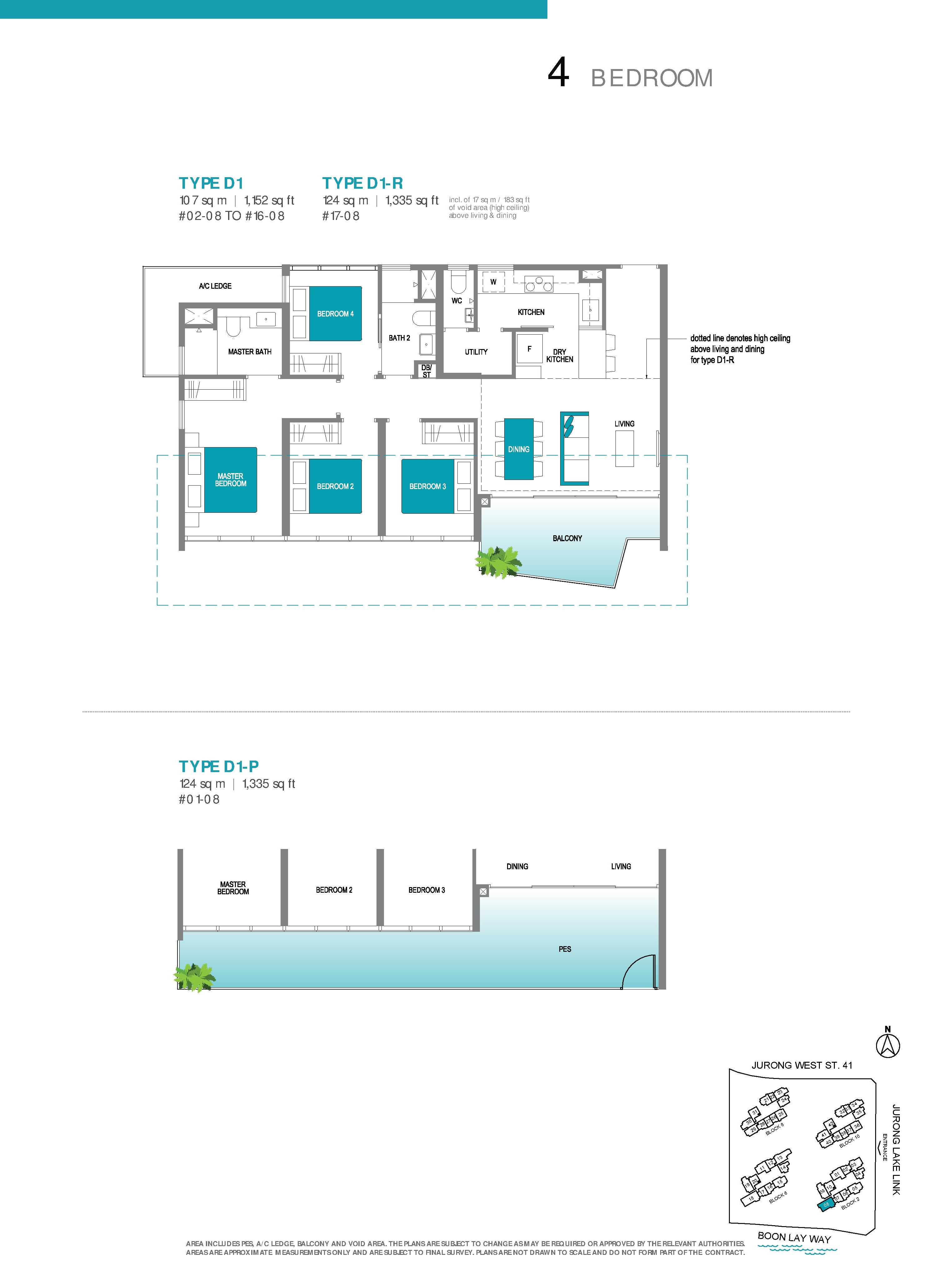 Lake Grande 4 Bedroom Type D1, D1-R, D1-P Floor Plans