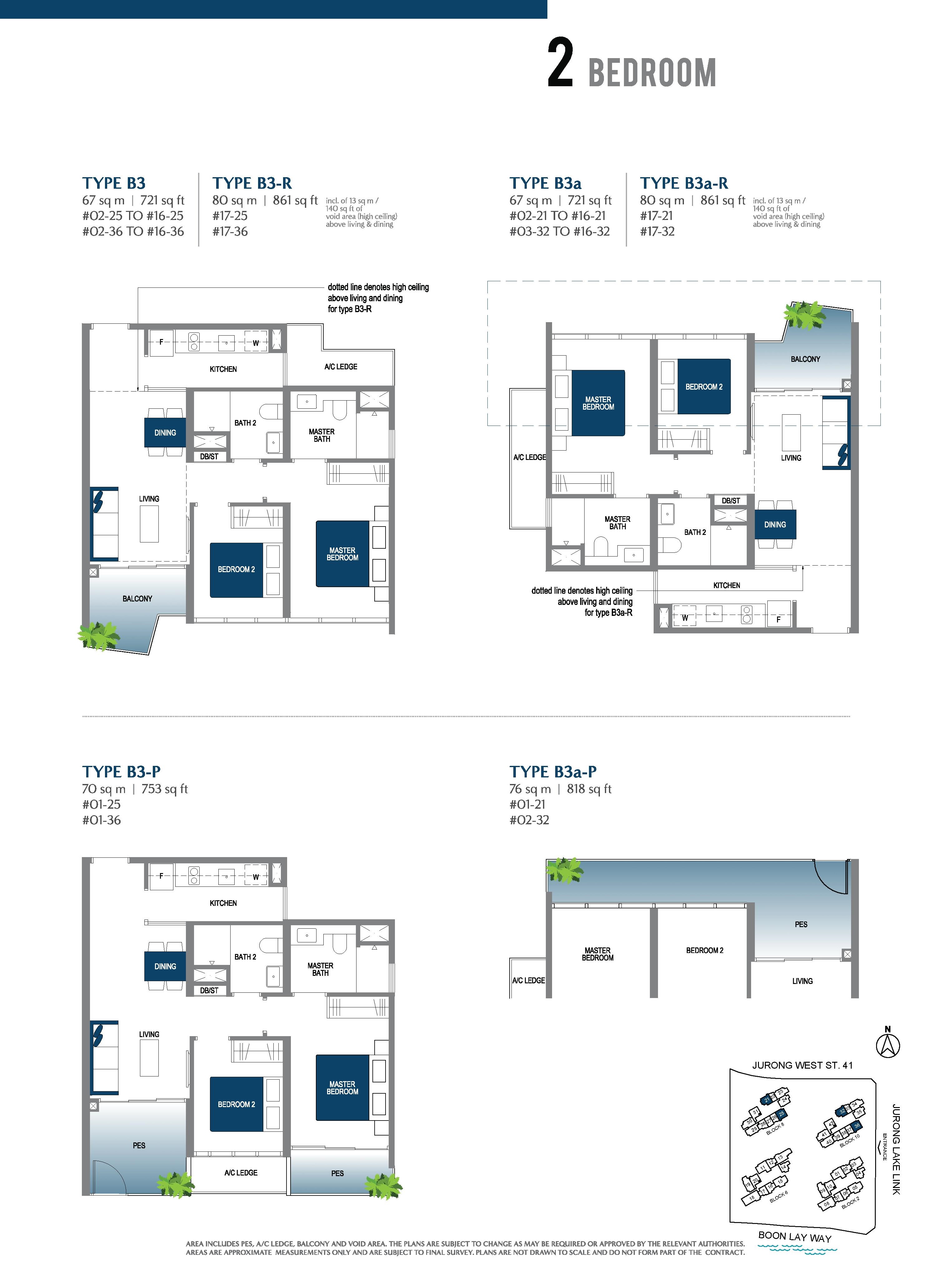 Lake Grande 2 Bedroom Type B3, B3-R, B3a, B3a-R, B3-P, B3a-P Floor Plans